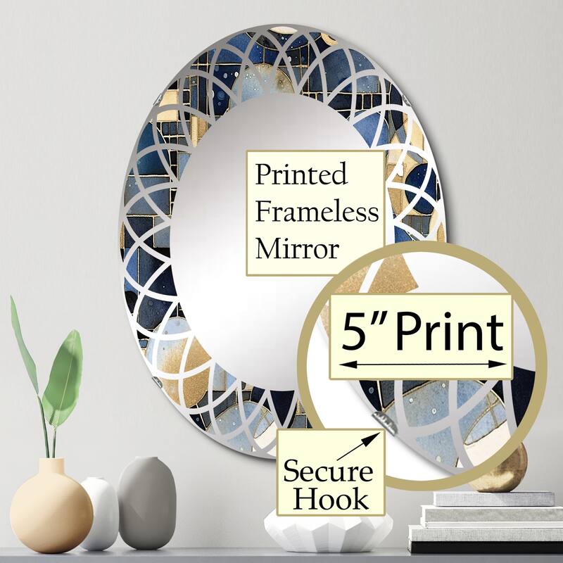 Designart "Abstract Pattern With Blue & Golden Textures XXII" Modern Geometric Wall Mirror On